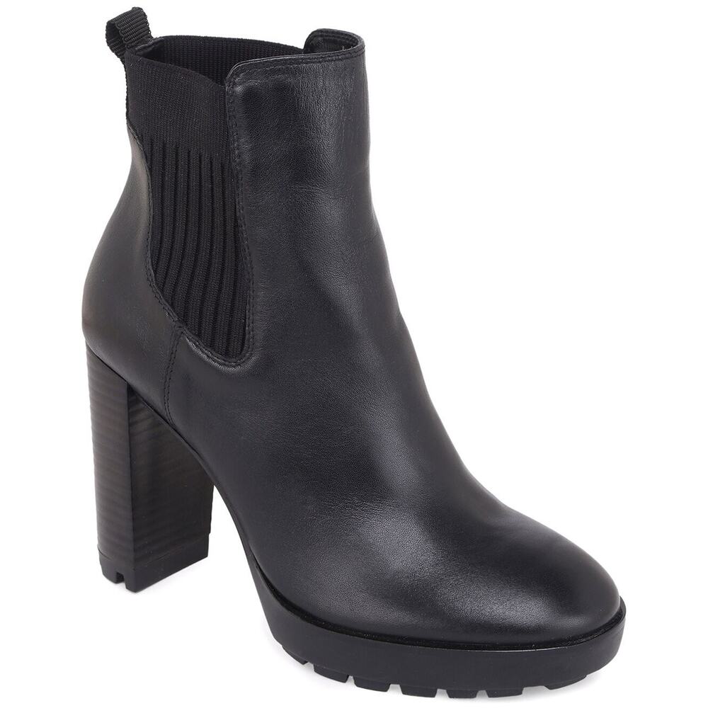 Kenneth Cole Reaction Black Leather Chunky Heel Chelsea Ankle Boots